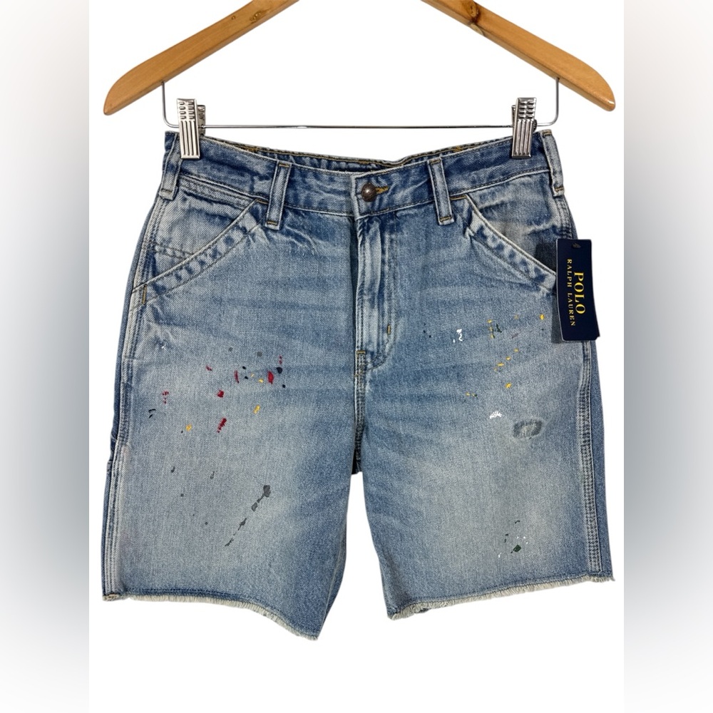 NWT POLO Ralph Lauren Boys Paint-Print Denim Carpenter Short Size 14 - Picture 2 of 11